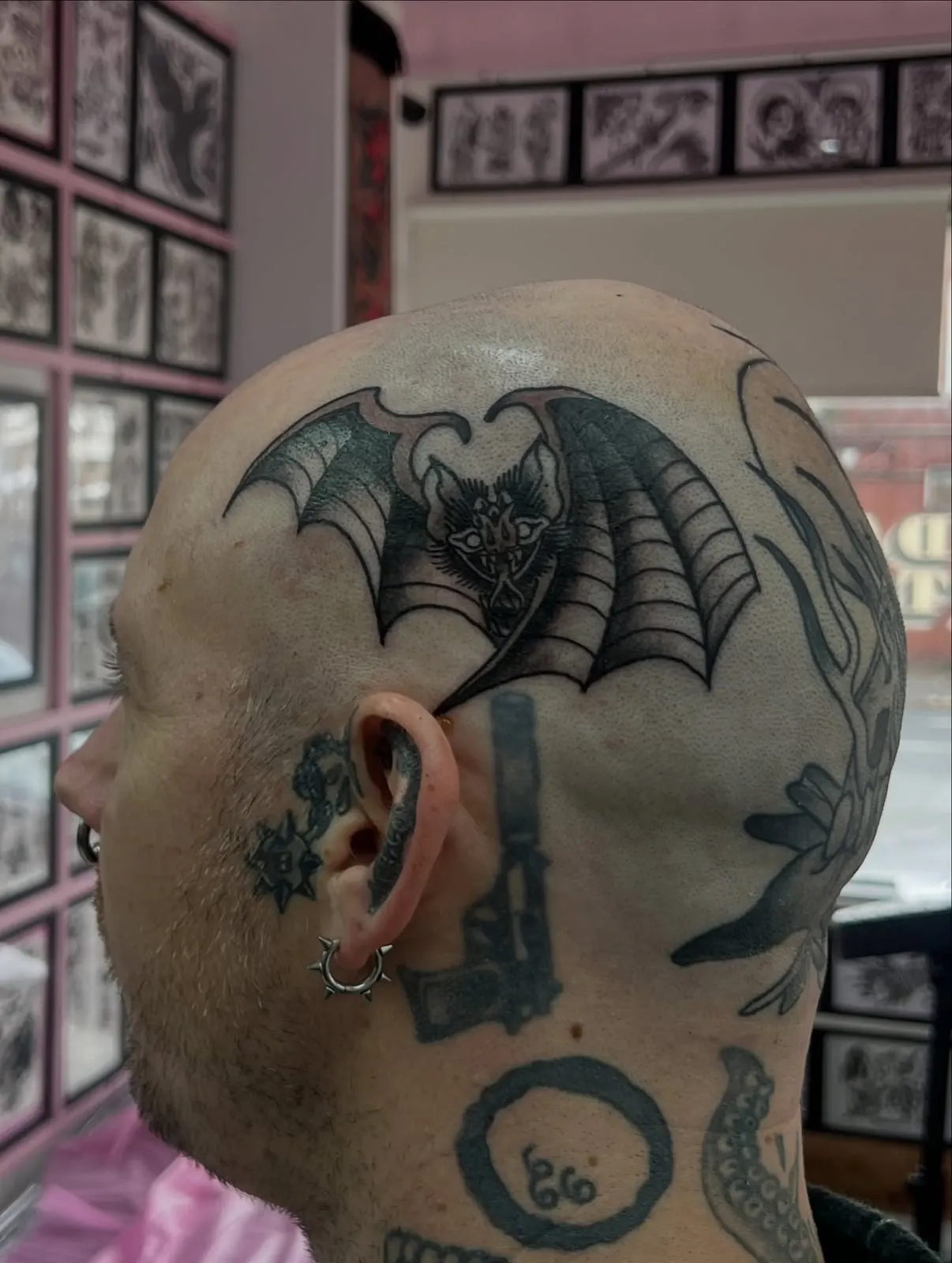 Traditional bat head tattoo by Uncle Phil Wolf & Dagger Tattoo Hove