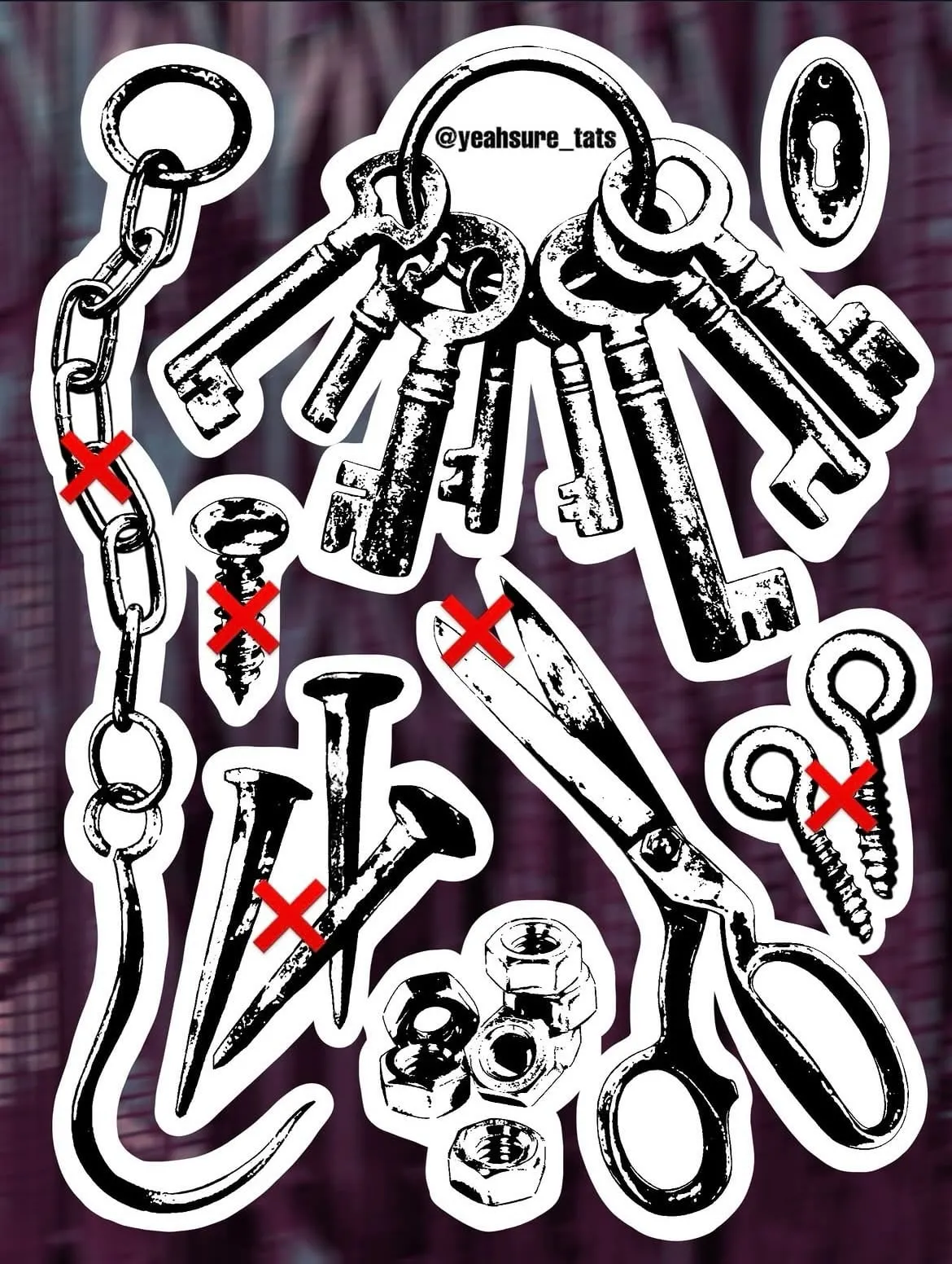 Chains and keys flash sheet by El Yeah Sure Wolf & Dagger Tattoo Hove