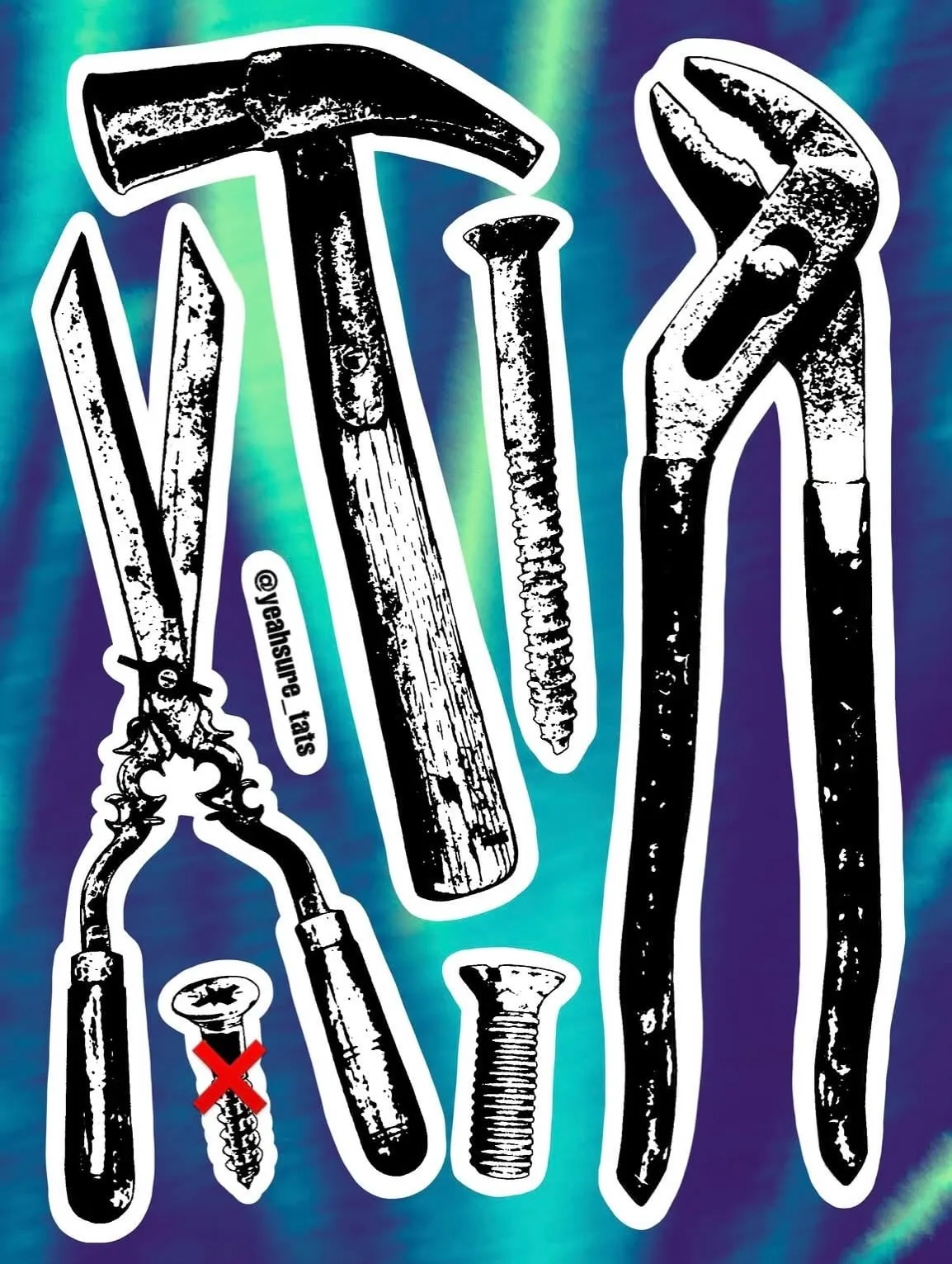 Bold black tools flash sheet by El Yeah Sure Wolf & Dagger Tattoo Hove