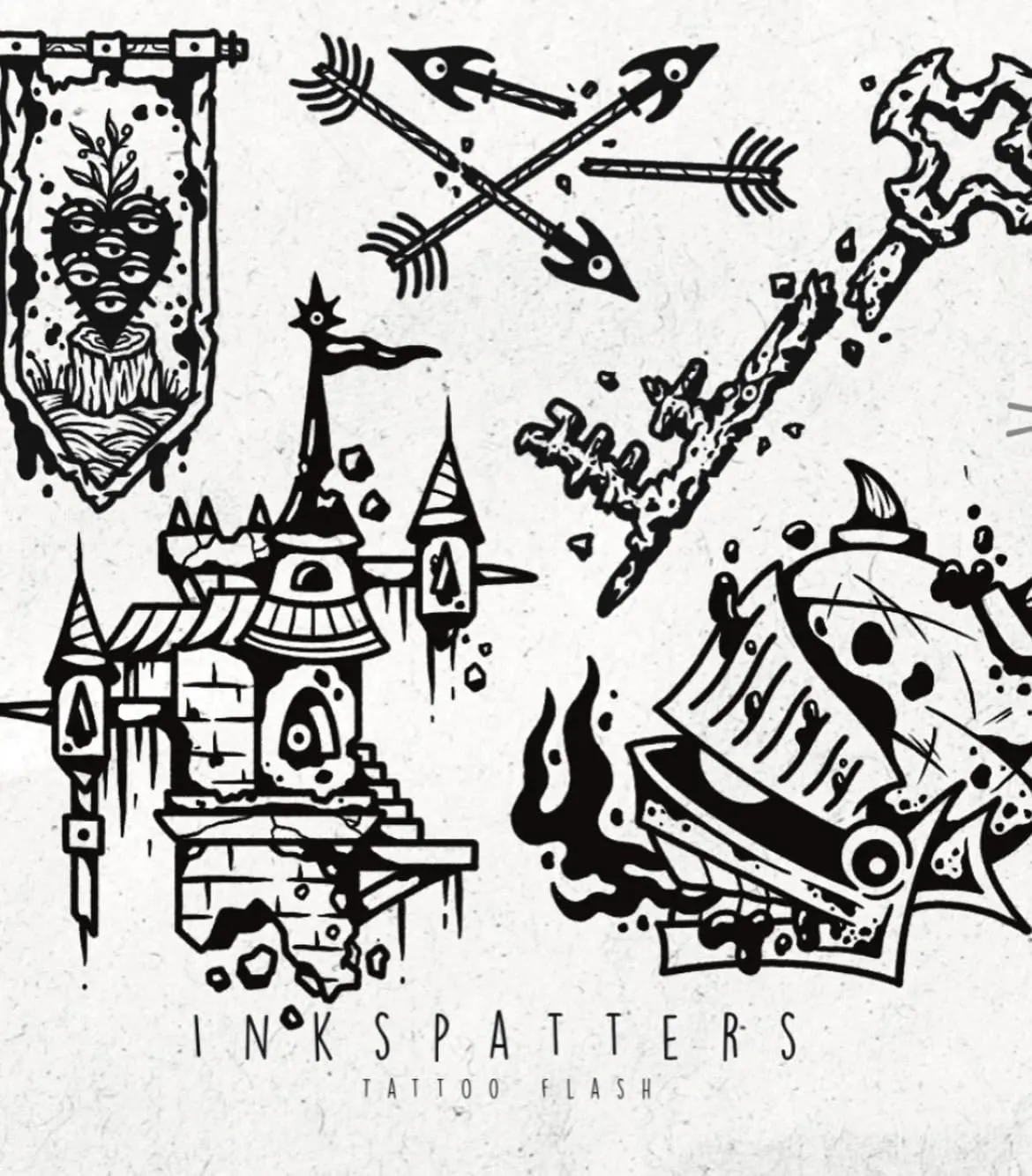Castles and daggers flash sheet by Inkspatters Wolf & Dagger Tattoo Hove