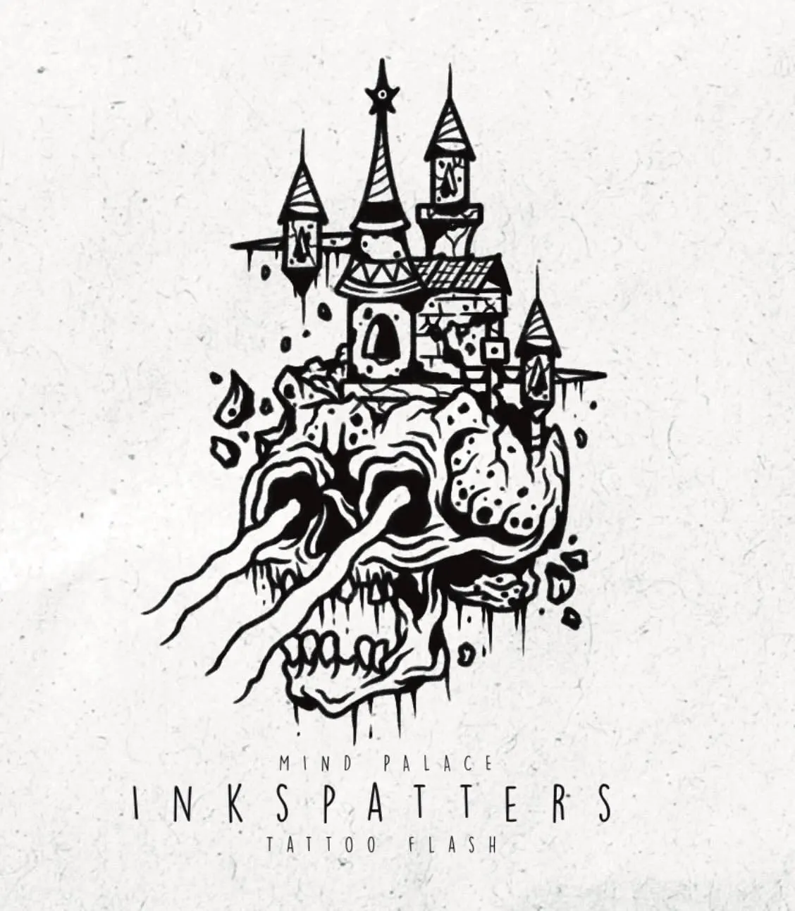 Mind Palace castle flash by Inkspatters Wolf & Dagger Tattoo Hove
