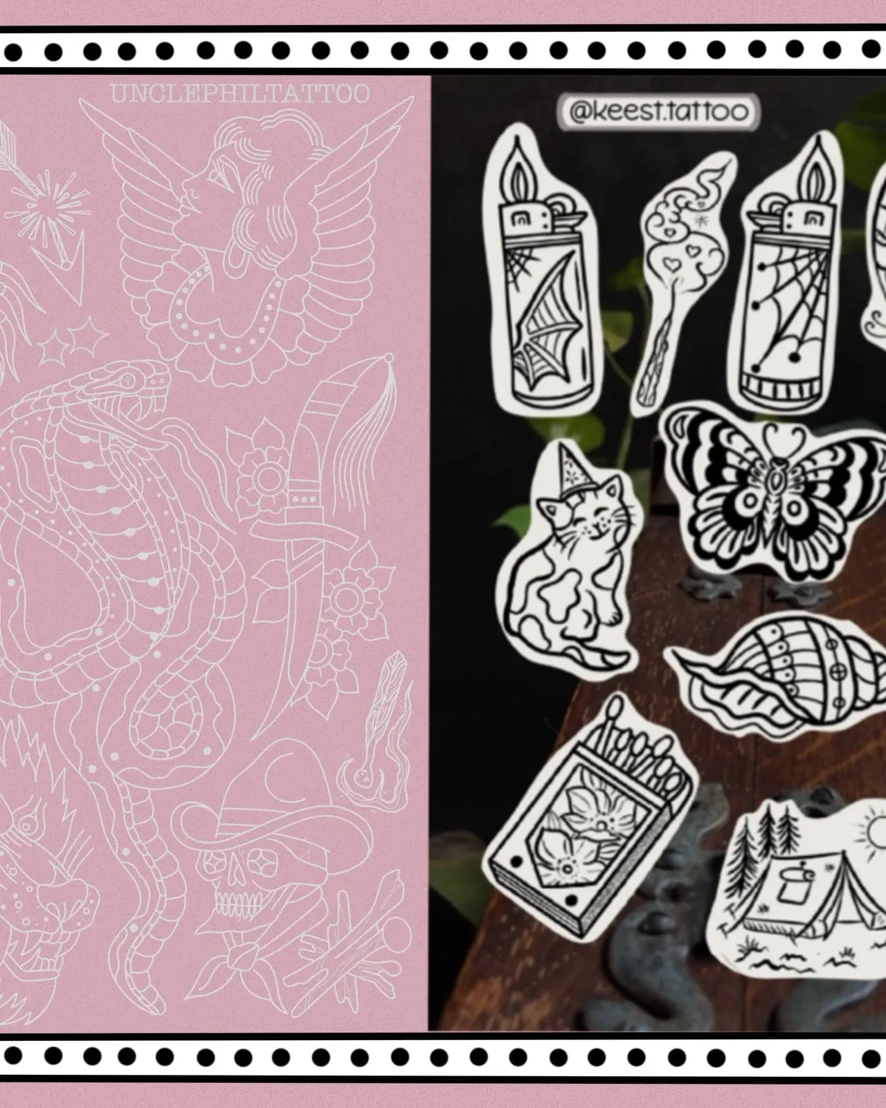 Illustrative flash sheet by Keest Wolf & Dagger Tattoo Hove