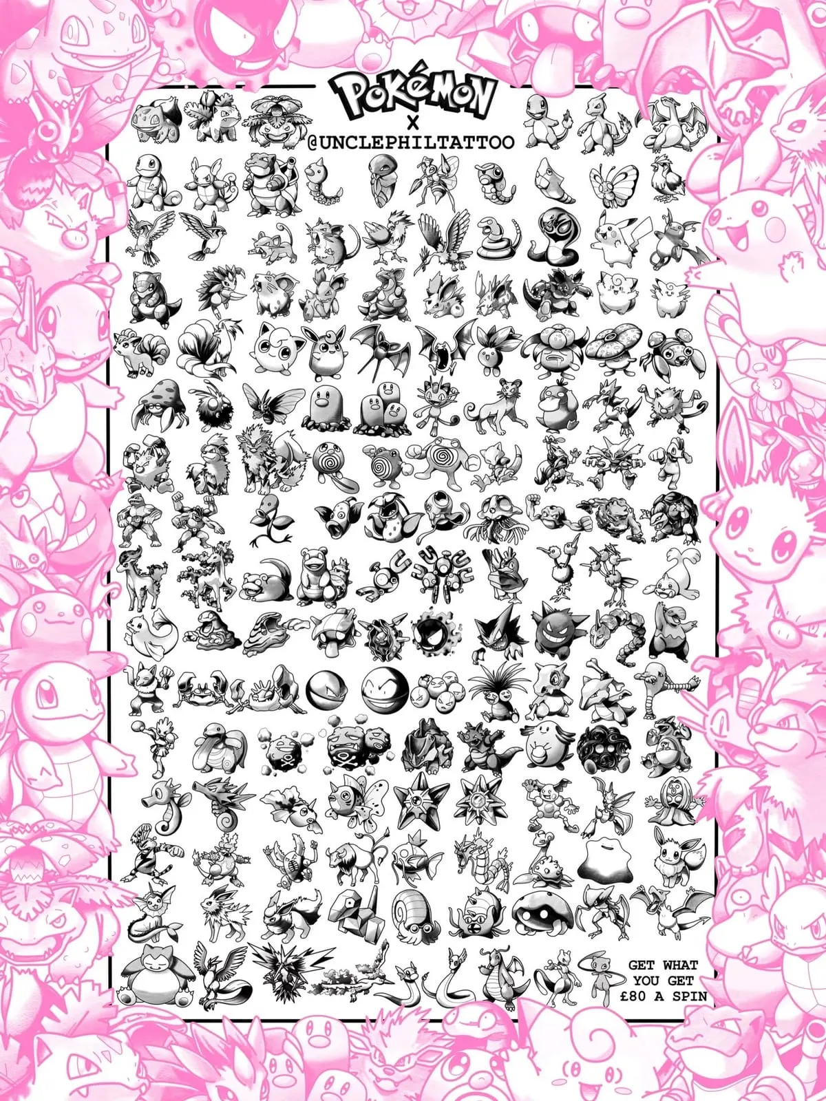 Gumball machine flash sheet by Uncle Phil Wolf & Dagger Tattoo Hove