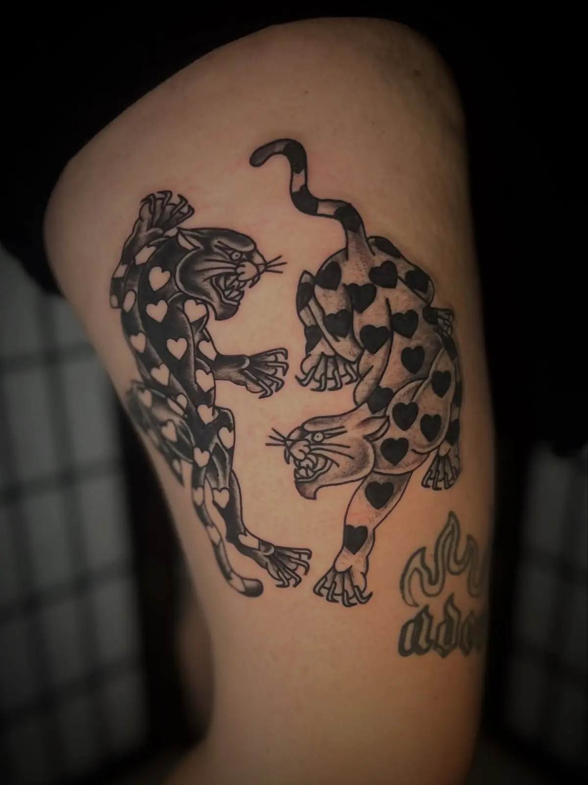 Traditional panther tattoos by Wolf & Dagger Tattoo Hove