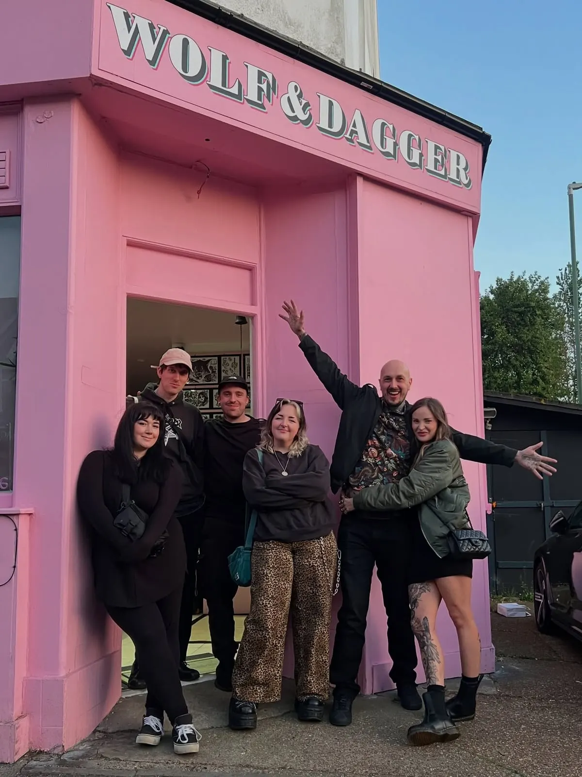 Wolf & Dagger team outside the pink studio on Portland Road Hove