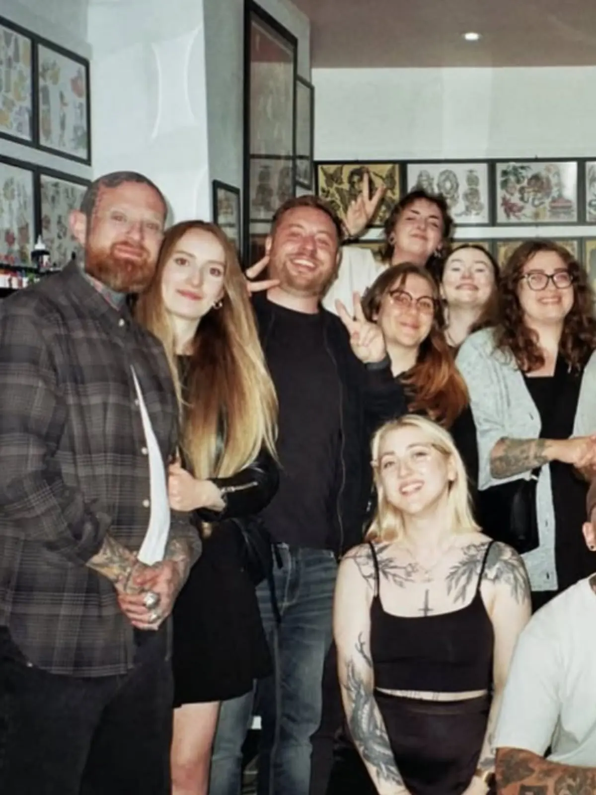 Wolf & Dagger artists and friends celebrating at the studio in Hove