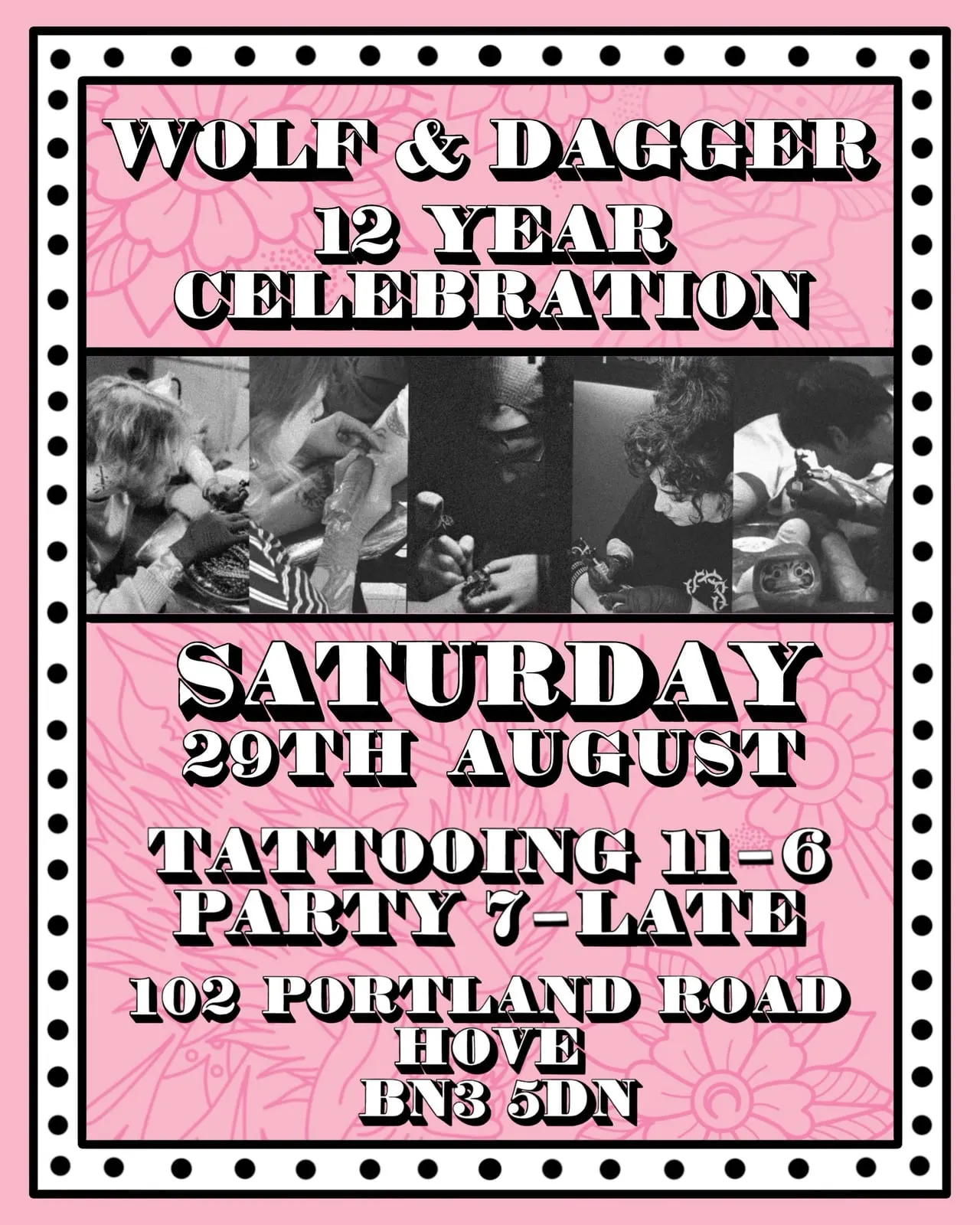 Wolf & Dagger 12 year celebration flash day poster Hove